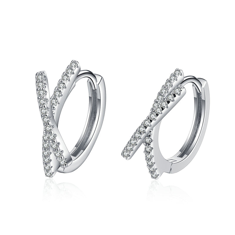 S925 Sterling Silver Asymmetric Cross Hoop Earrings - Baroque-Inspired 0.28ct Moissanite Statement Earrings