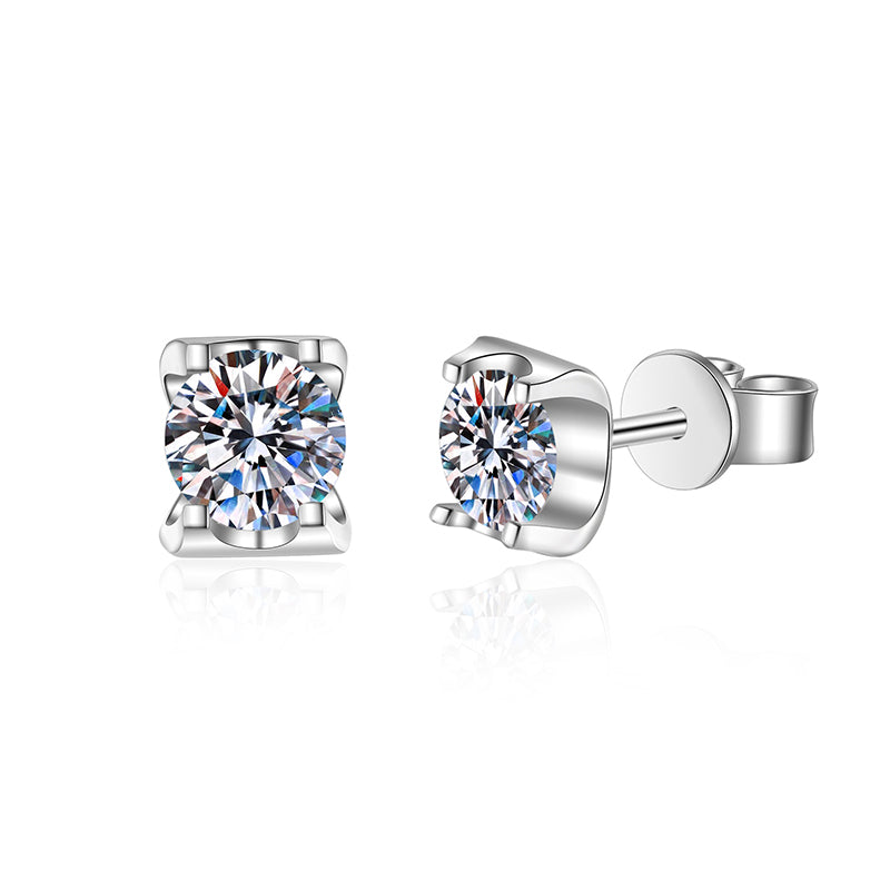 S925 Sterling Silver Bull Head Stud Earrings with 1ct/2ct Moissanite - PT950 Gold Plated Wedding & Everyday Jewelry