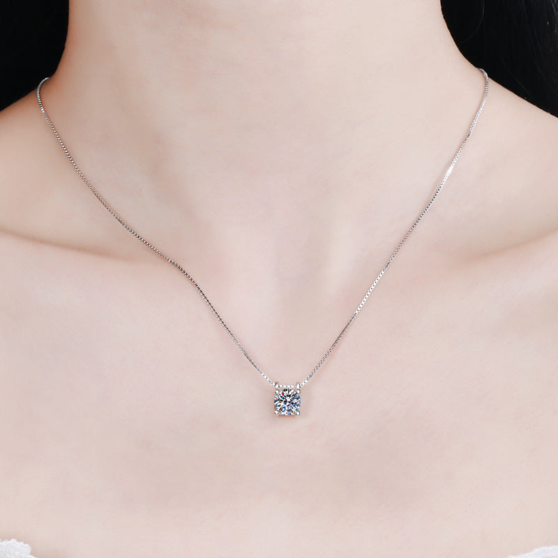 S925 Sterling Silver Bullhead Pendant Necklace - 1CT Moissanite Minimalist Chain for Women