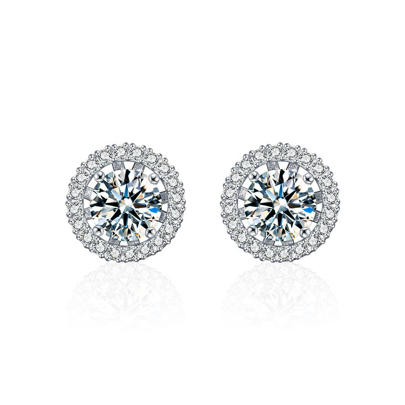 S925 Sterling Silver Crown Circle Hoop Earrings with 2ct Moissanite - White Gold Plated Minimalist Statement Jewelry for Women