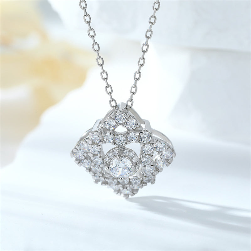 S925 Sterling Silver Diamond-Cut Pendant Necklace - Elegant Geometric Collarbone Chain