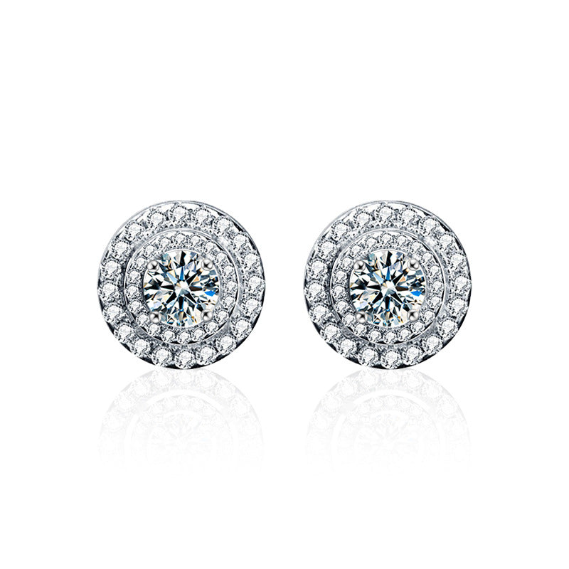 S925 Sterling Silver Dreamcatcher Stud Earrings with 0.4ct Moissanite - White Gold Plated Minimalist Geometric Jewelry for Women