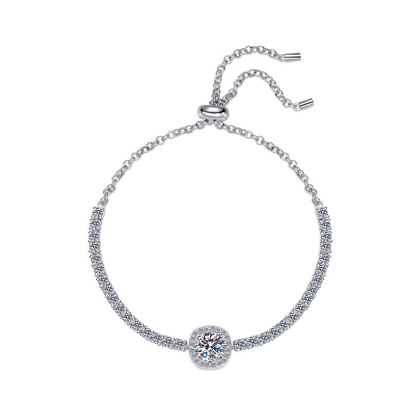 S925 Sterling Silver Geometric Bracelet with 1ct Moissanite Square Design Light Luxury Travel Jewelry Rhodium Plated