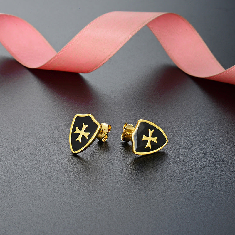 S925 Sterling Silver Geometric Stud Earrings-Enamel Color Drops with Plastic Backs, Trendy Western Style for Women
