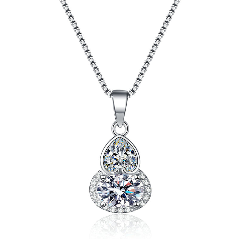 S925 Sterling Silver Gourd-Shaped Love Pendant Necklace - 1.5CT Moissanite New Chinese Style Collarbone Chain