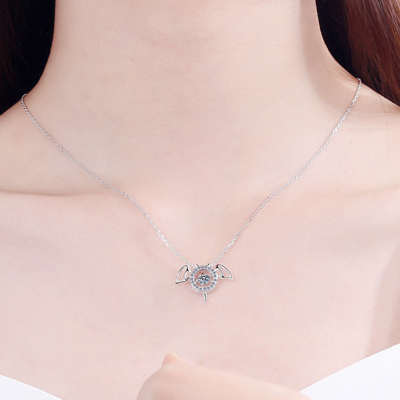 S925 Sterling Silver Little Devil Pendant Necklace - 0.3CT Moissanite PT950-Plated Chain