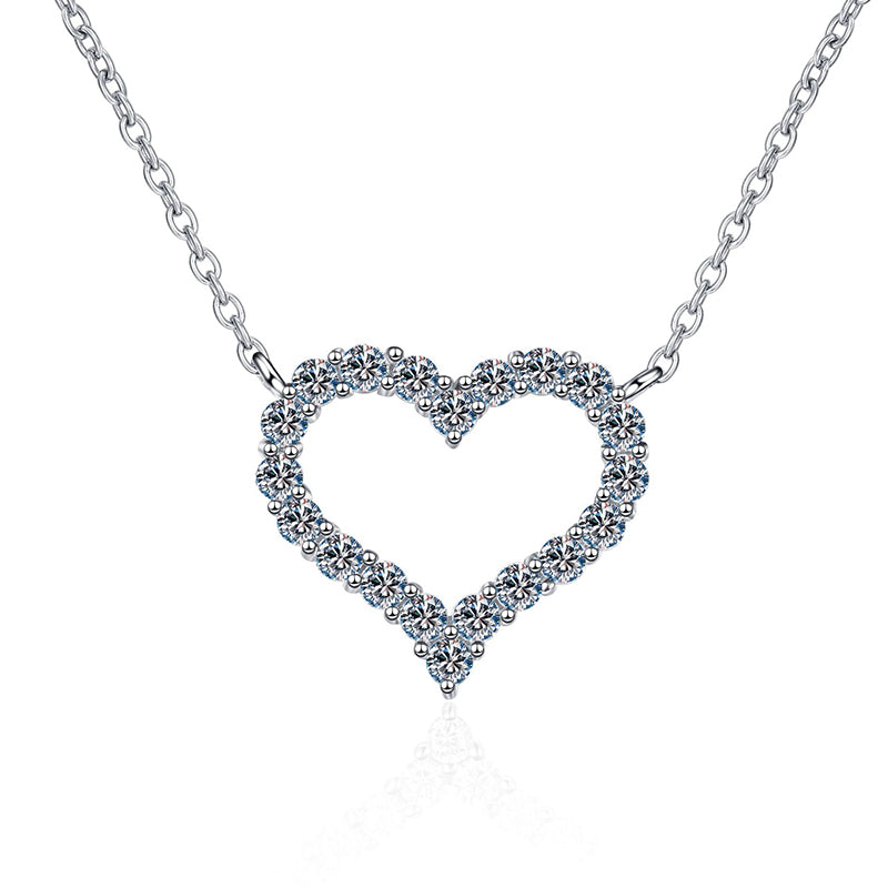 S925 Sterling Silver PT950-Plated Heart Pendant Necklace - 0.3CT to 2CT Moissanite Vintage Love Chain