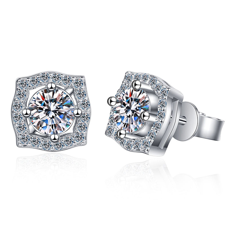 S925 Sterling Silver PT950 Gold Plated Geometric Moissanite Stud Earrings - 1CT/2CT Cactus Inspired