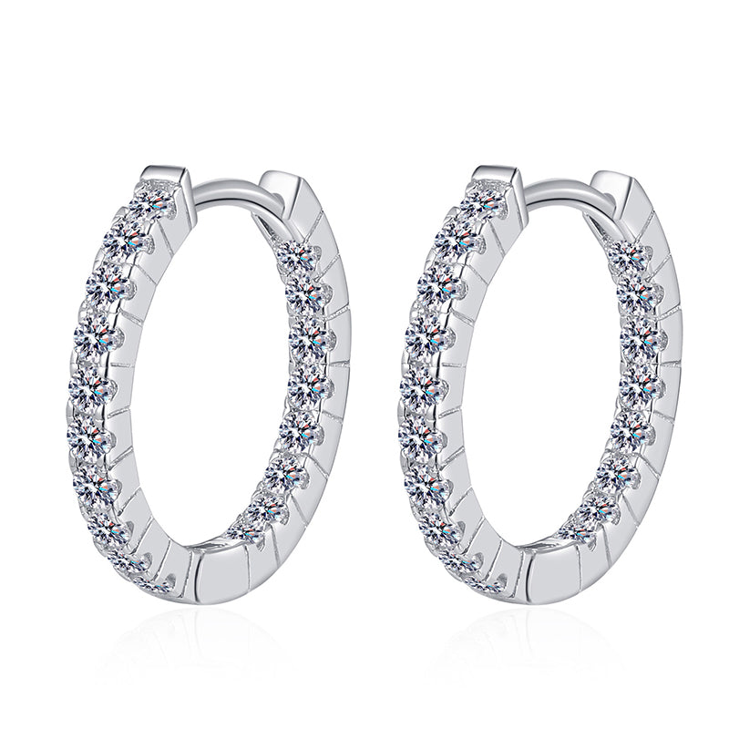 S925 Sterling Silver Plated Pt950 Gold Moissanite Hoop Earrings - 0.9ct Elegant Circle Earrings for Women