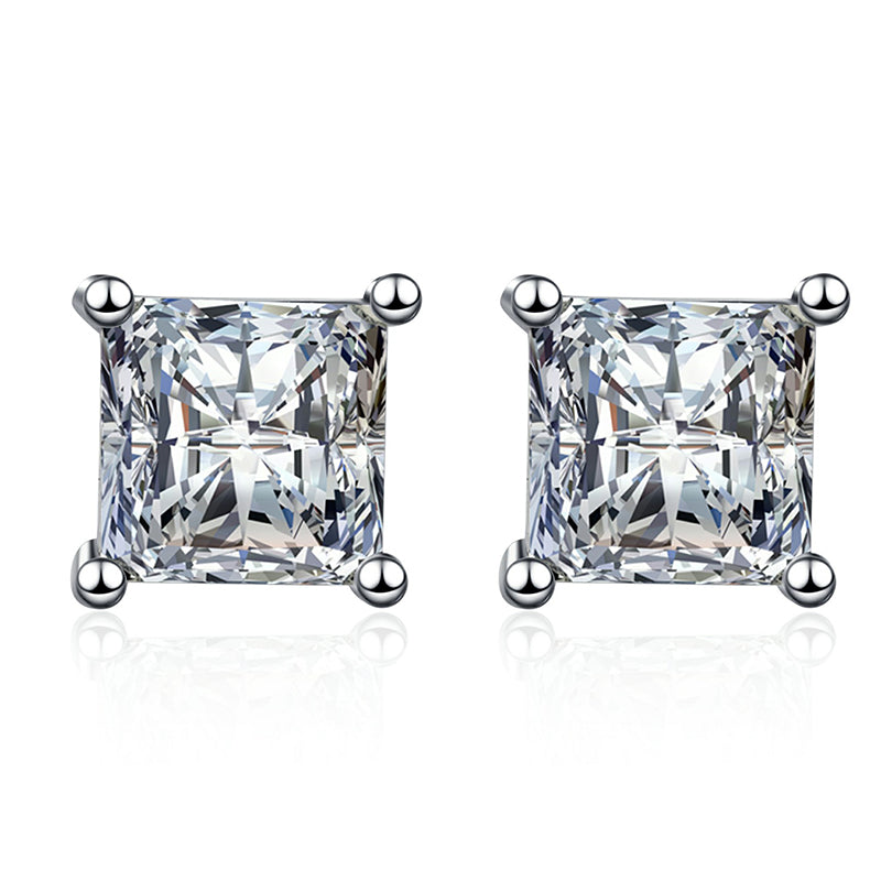 S925 Sterling Silver Square Moissanite Stud Earrings - Elegant Geometric Earrings for Women