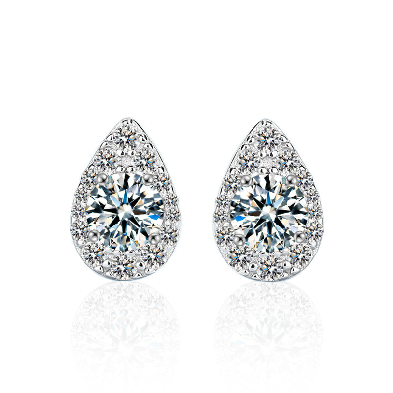 S925 Sterling Silver Teardrop Earrings with 0.5ct Moissanite - White Gold Plated Elegant Dangle Jewelry for Women