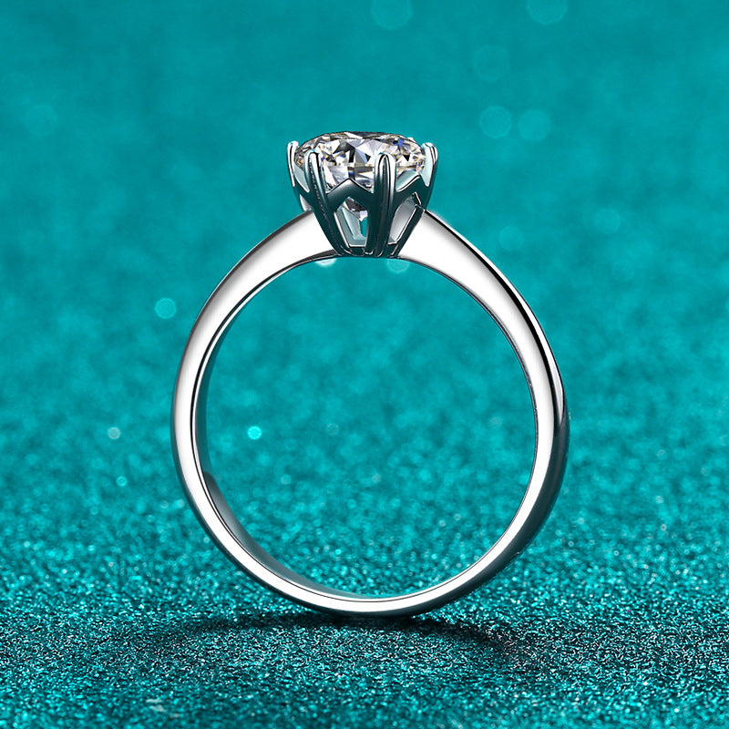 S925 Sterling Silver PT950 Plated Six-Prong Snowflake Moissanite Ring - Adjustable Floral Design Women's Jewelry