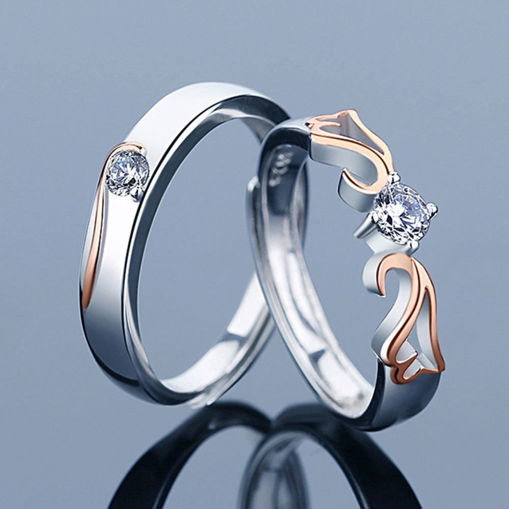 "Journey Together" Couple Rings - 925 Sterling Silver Two-Tone Adjustable Matching Set