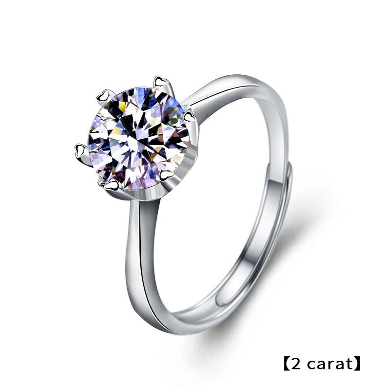 Adjustable Geometric 925 Silver Ring with 1ct/2ct D Color Moissanite 0.05um Thick Rhodium Plated Women's Jewelry