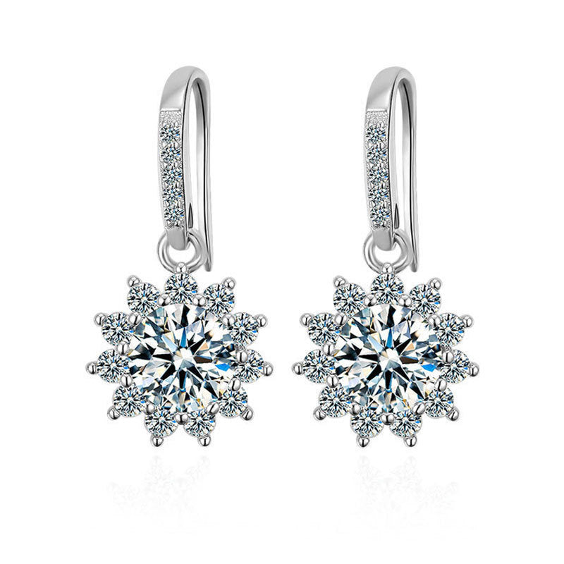 925 Sterling Silver Floral Sun Stud Earrings with 0.5ct or 1ct Moissanite Rhodium Plated Minimalist Jewelry for Women