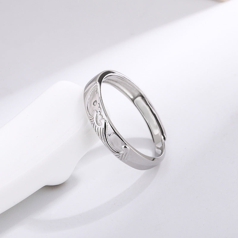 "Ocean & Mountain" Promise Rings - 925 Sterling Silver Chinese-Style Couple Set
