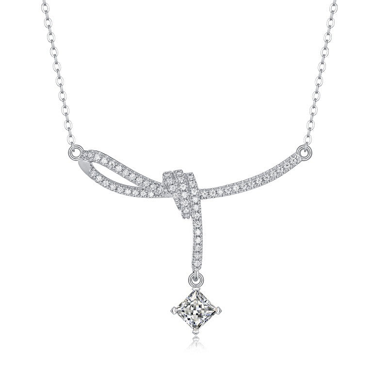 Sleek Princess-Cut Moissanite Necklace in 925 Silver