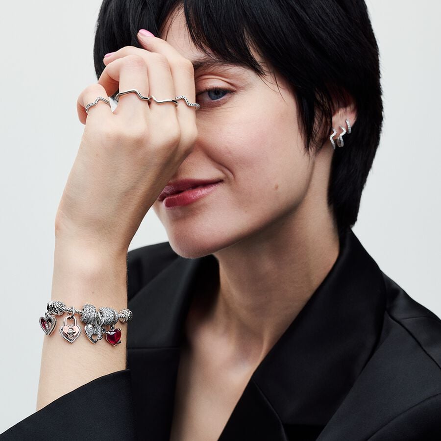 Two-tone Twistable Heart Padlock Double Dangle Charm