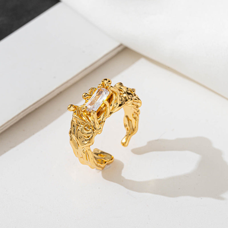 Unisex Adjustable Geometric Ring Collection - 18K Gold Plated Brass with Zircon Stones