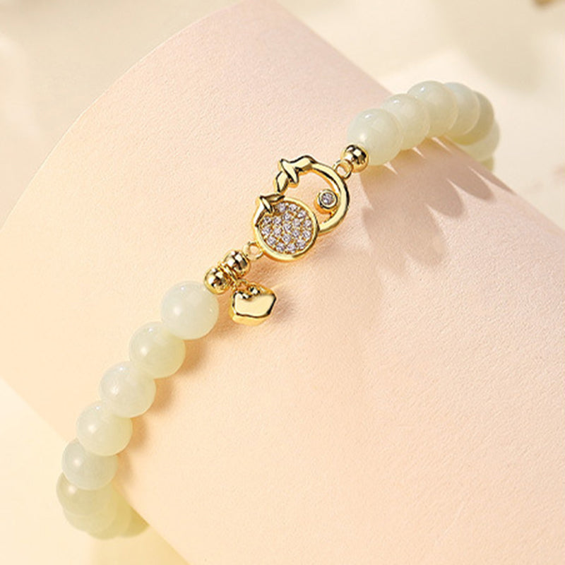 Vintage Persimmon Bracelet 925 Silver Jade Lucky Charm