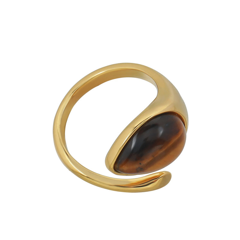 Vintage Style Adjustable Tiger Eye Stone Ring - Gold Plated Geometric Unisex Design