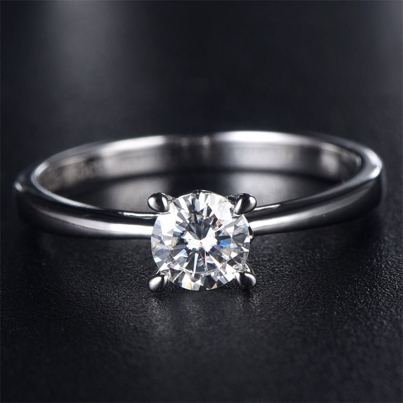 0.5CT D Color Moissanite Solitaire Ring - 925 Sterling Silver Four-Prong Engagement Ring