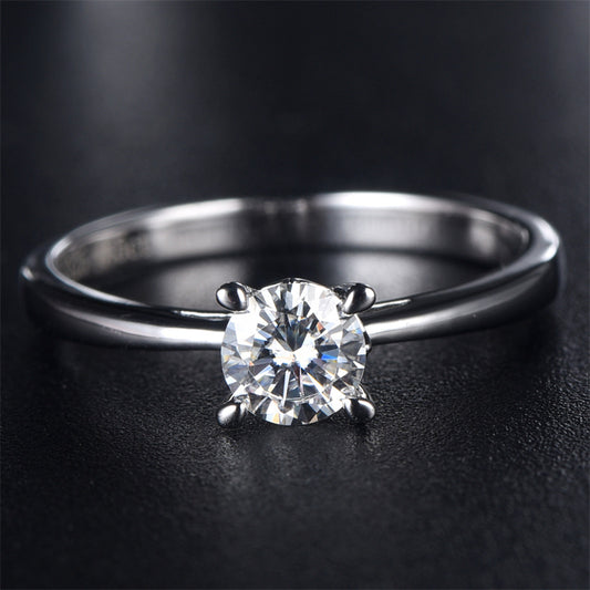 0.5CT D Color Moissanite Solitaire Ring - 925 Sterling Silver Four-Prong Engagement Ring