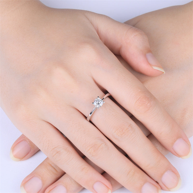 0.5CT D Color Moissanite Solitaire Ring - 925 Sterling Silver Four-Prong Engagement Ring