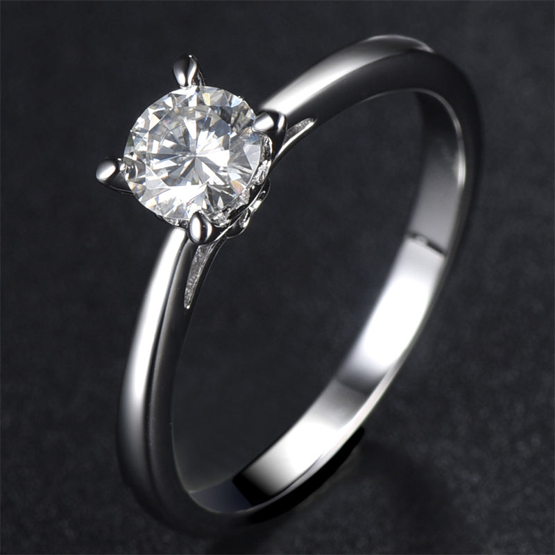 0.5CT D Color Moissanite Solitaire Ring - 925 Sterling Silver Four-Prong Engagement Ring