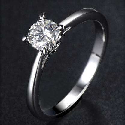 0.5CT D Color Moissanite Solitaire Ring - 925 Sterling Silver Four-Prong Engagement Ring