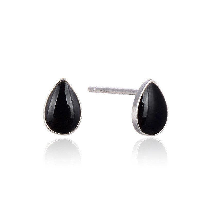 925 Sterling Silver Enamel 'Blessing' Stud Earrings - Rustic Chinese Character Earrings with Plastic Backs
