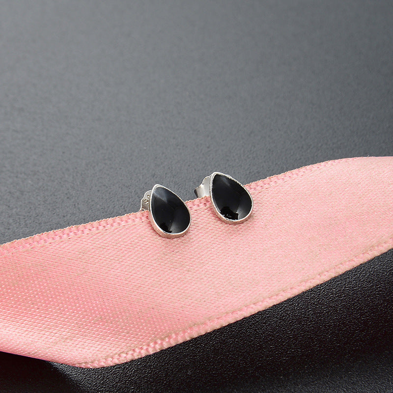 925 Sterling Silver Enamel 'Blessing' Stud Earrings - Rustic Chinese Character Earrings with Plastic Backs