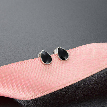 925 Sterling Silver Enamel 'Blessing' Stud Earrings - Rustic Chinese Character Earrings with Plastic Backs