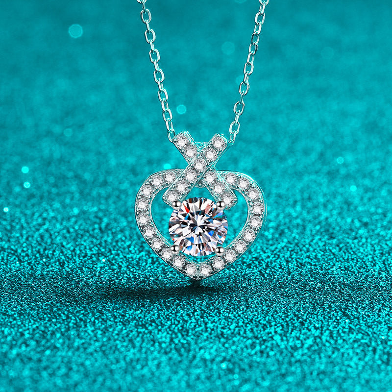 925 Sterling Silver Heart Pendant Necklace - 1CT Moissanite PT950-Plated Elegant Chain