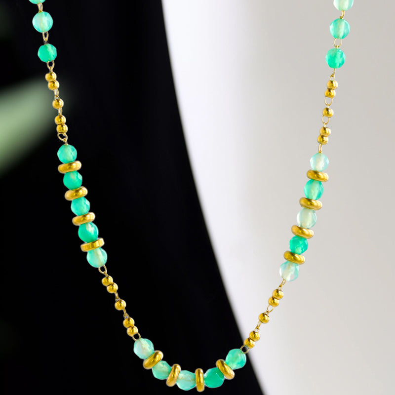 Ethnic Style Stainless Steel O-Chain Necklace with Green Natural Stone Beads