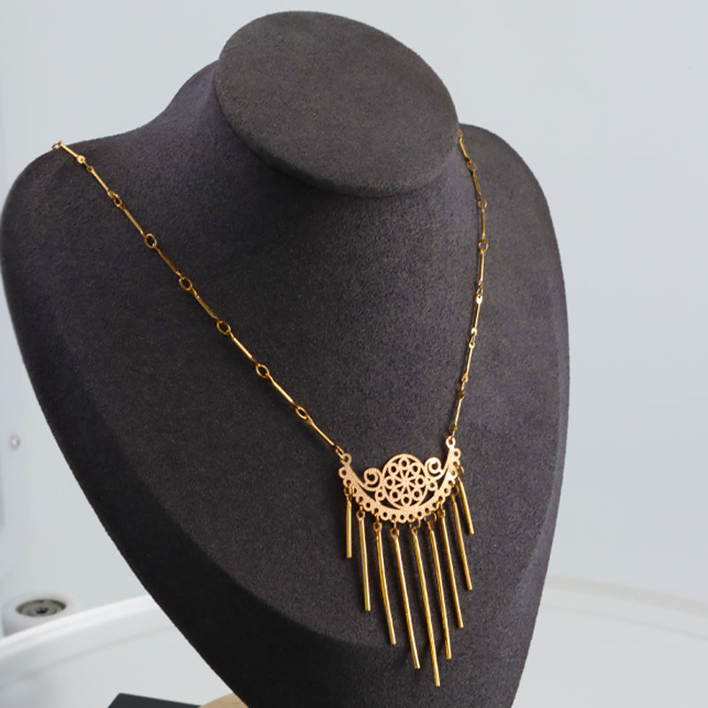 Copper Bamboo Chain Necklace with Tassel - Rose Gold