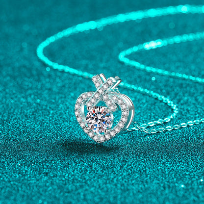 925 Sterling Silver Heart Pendant Necklace - 1CT Moissanite PT950-Plated Elegant Chain