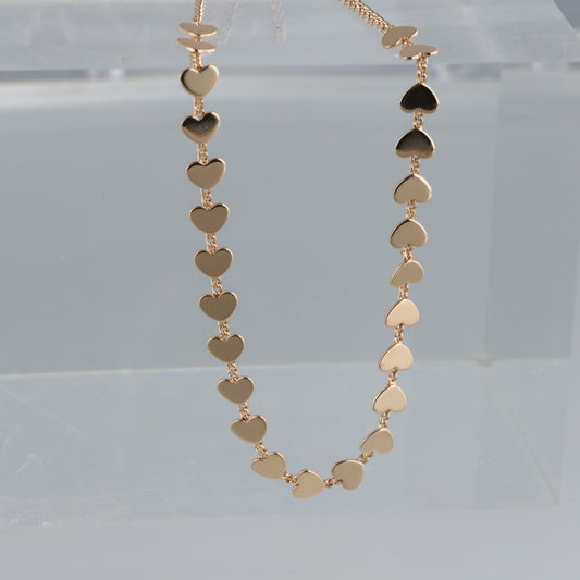 Romantic Gold Copper Choker with Heart Pendant
