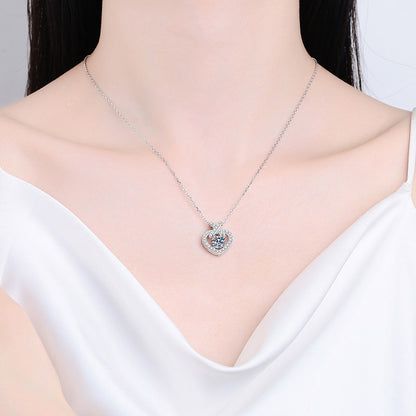 925 Sterling Silver Heart Pendant Necklace - 1CT Moissanite PT950-Plated Elegant Chain