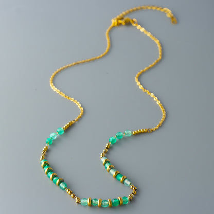 Ethnic Style Stainless Steel O-Chain Necklace with Green Natural Stone Beads