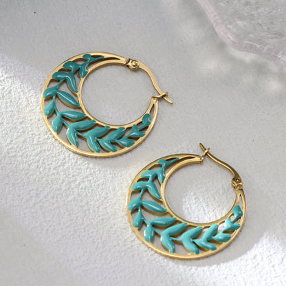 Colorful Olive Tree Circle Earrings