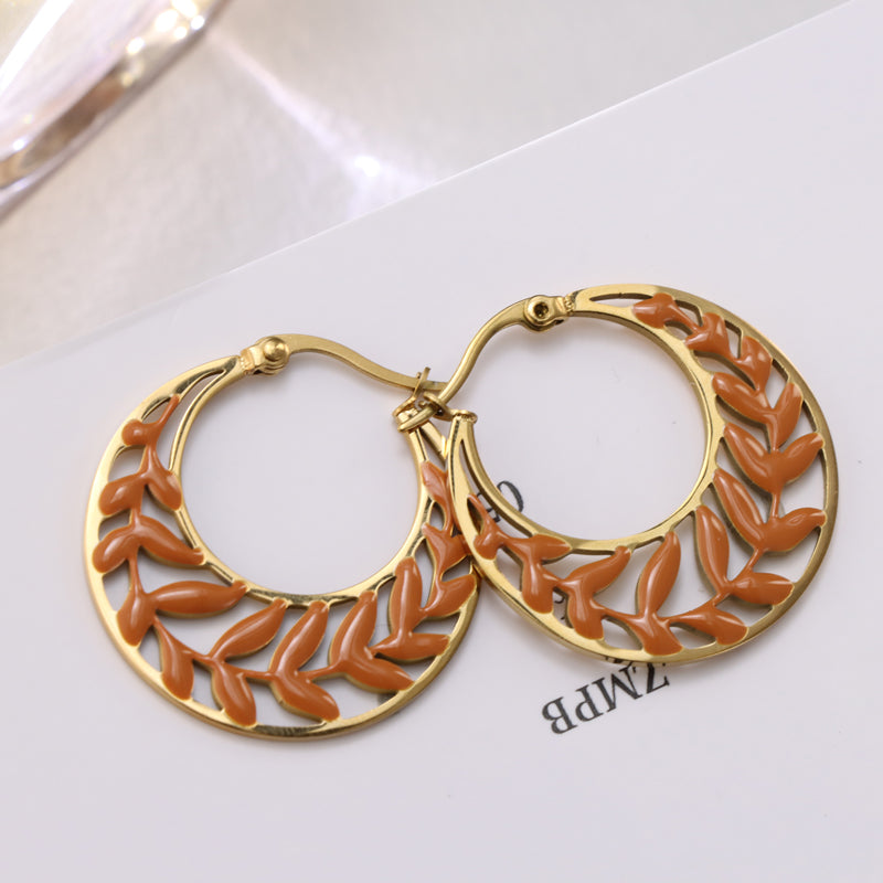 Colorful Olive Tree Circle Earrings