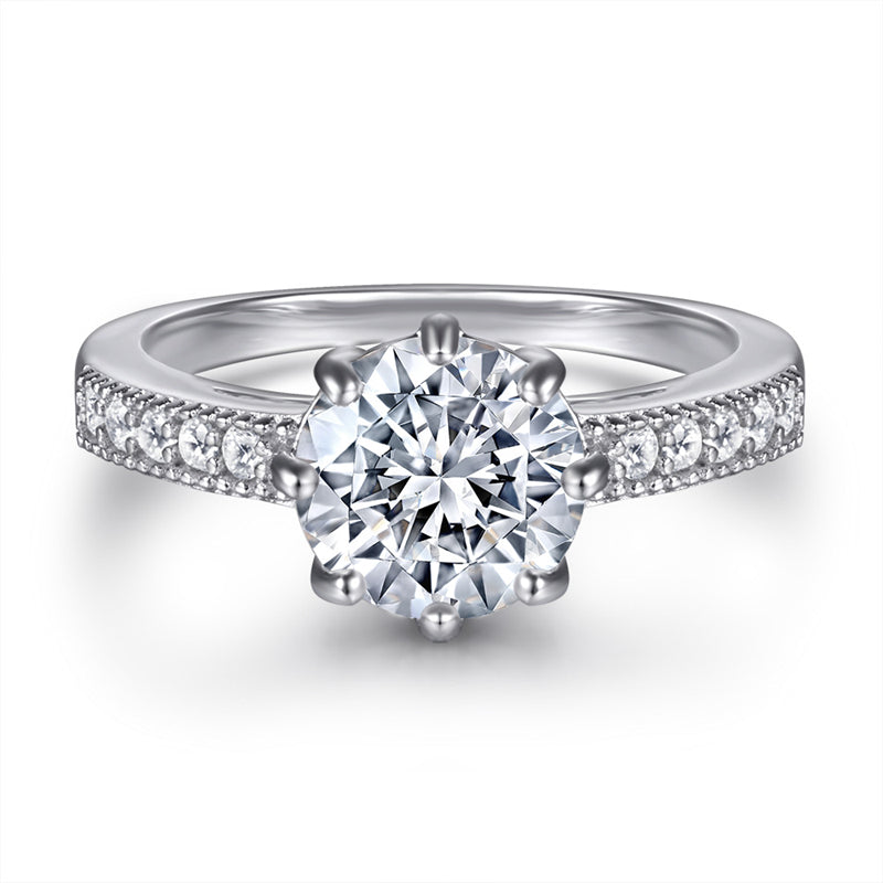 1-Carat Floral Zircon Engagement Ring - 925 Sterling Silver 8-Prong Wedding Jewelry for Women