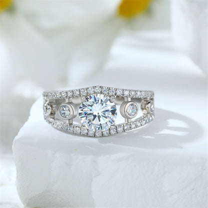 1.2ct Crown 925 Silver Ring - Elegant Openwork Zirconia Statement Band