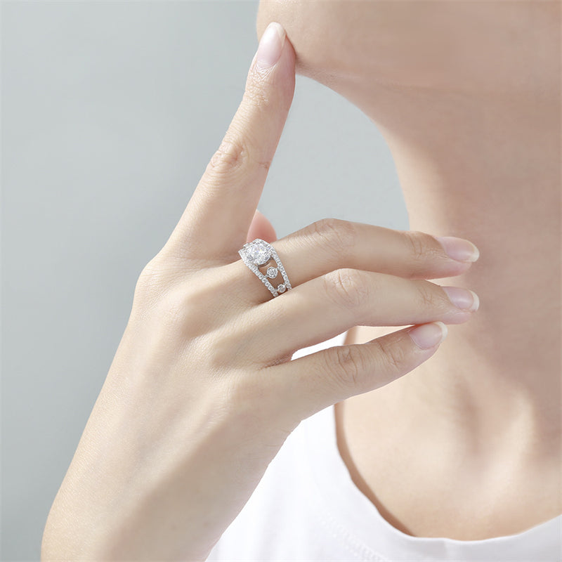 1.2ct Crown 925 Silver Ring - Elegant Openwork Zirconia Statement Band