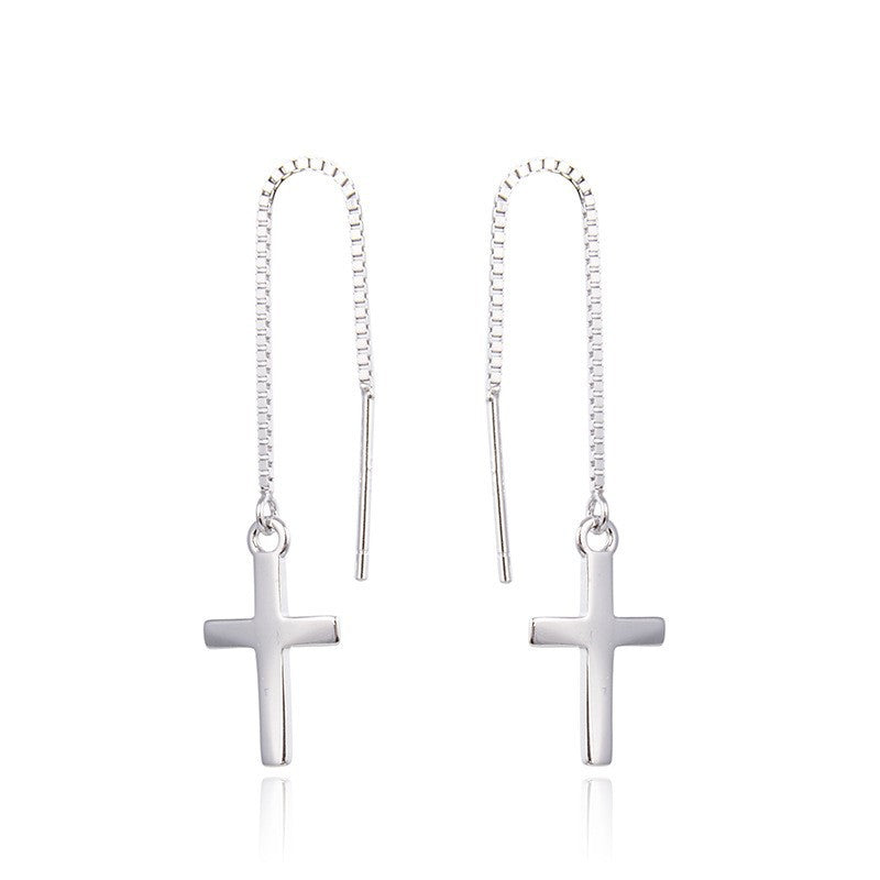 925 Sterling Silver Tree Cross Threader Earrings - Luxury Botanical Dangle Earrings