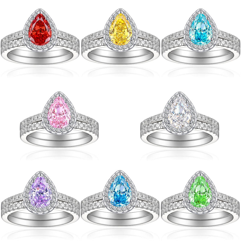 1.5ct Gemstone 925 Silver Stackable Ring Set - Elegant Flame & Ice-Cut High Carbon Diamond Rings for Women
