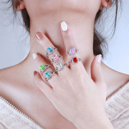 1.5ct Gemstone 925 Sterling Silver Ring – Elegant 6*8 Princess-Cut Flame & Ice-Cut Band for Women