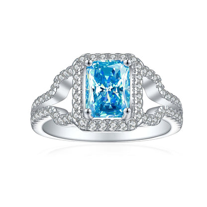 1.5ct Gemstone 925 Sterling Silver Ring – Elegant 6*8 Princess-Cut Flame & Ice-Cut Band for Women