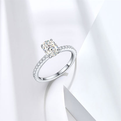 1.5ct Oval Ice-Cut 925 Silver Ring - Elegant 6×8mm Gemstone Band for Women